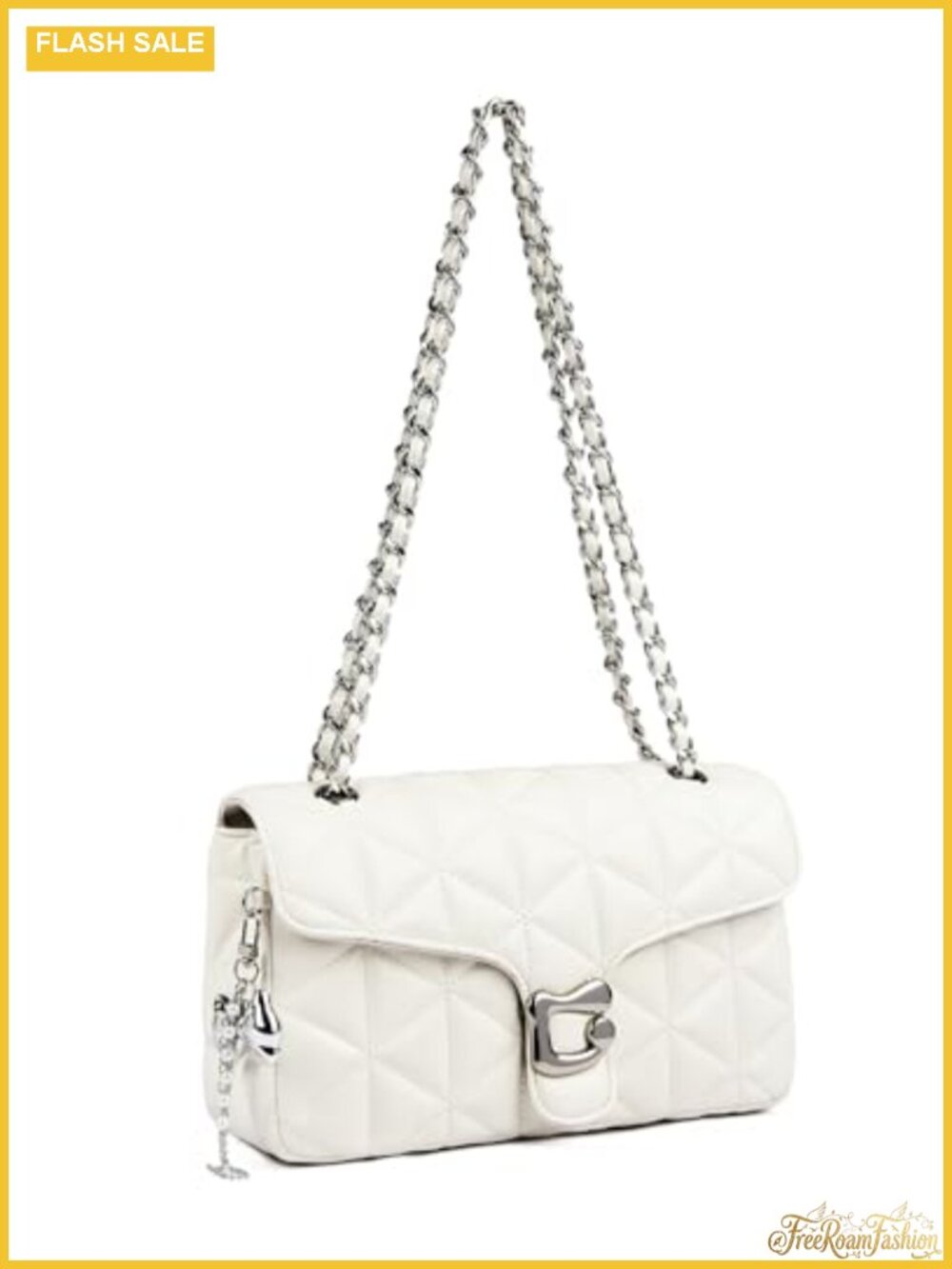 Quilted Vegan Leather Crossbody Bag Chain Strap Small Purse